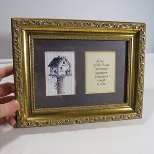 Gold picture frame Bird house, professionally matted 9" x 7"
